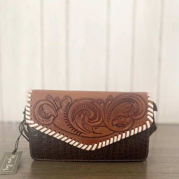 Myra Genuine Leather Hand Tooled Crossbody Wallet - Picture 2 of 10